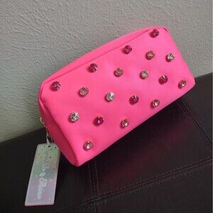 Sparkle And Shine Hot Pink Jewel Embellished Cosmetic Bag